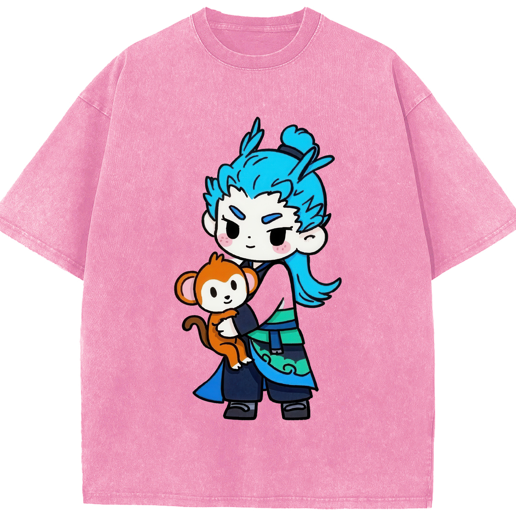 （画像用） Ne Zha 2 ナタ 魔童の大暴れ 綿100% ヴィンテージ風 半袖Tシャツ（フロントプリント）